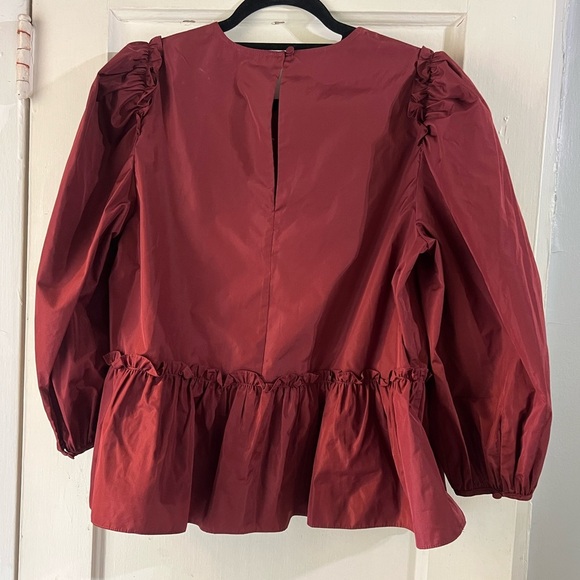 Cinq À Sept Jackie Satin Ruffle Top in Sangria M - Picture 4 of 8